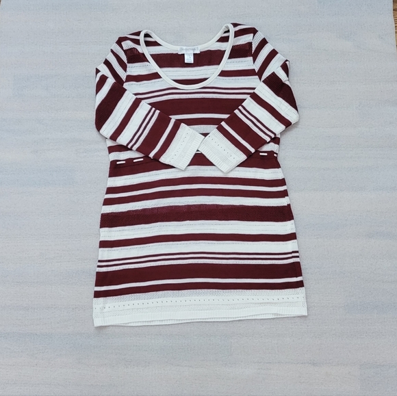 Motherhood Tops - Motherhood Maternity Burgundy & White Stripe Top Shirt Sweater Small Pre-owned.